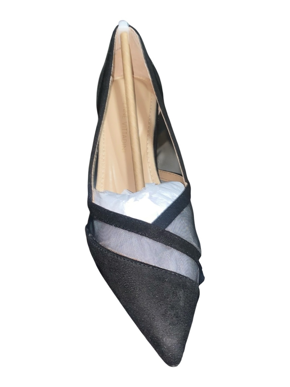 Adrienne Vittadini Black Mesh Pointed Kitten Heel Pump with Sheer Panels